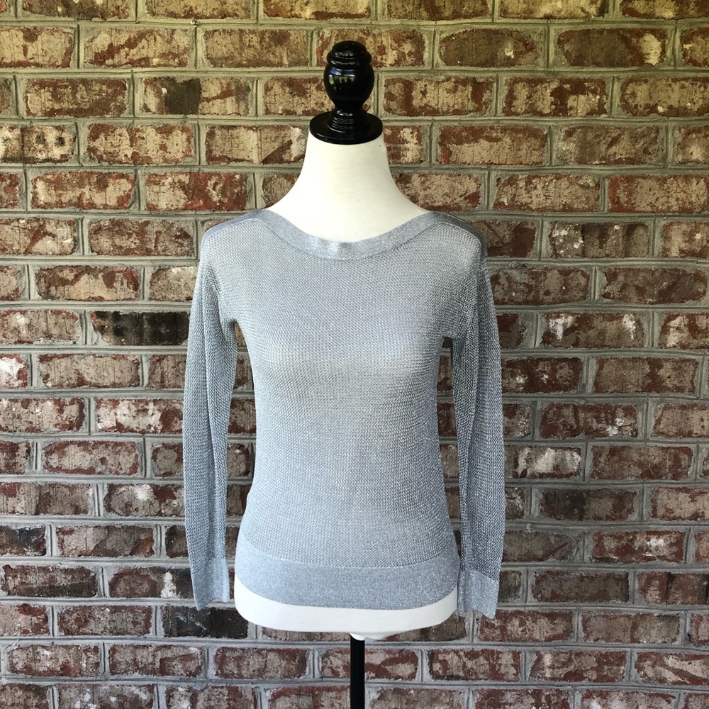 Michael Kors Gray Metallic Mesh Top Sz S
